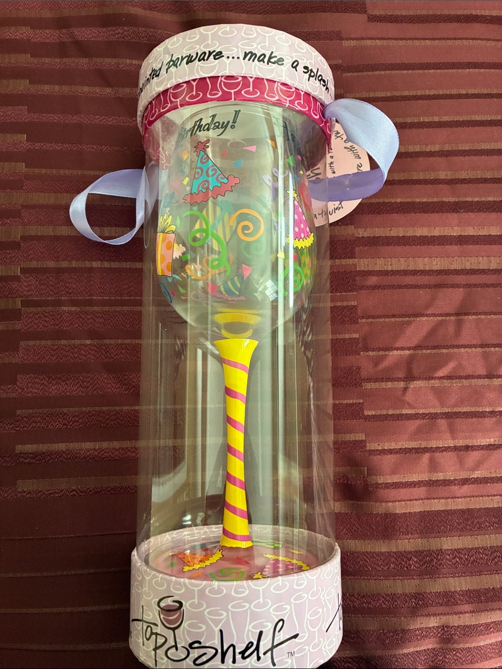 Pink & Yellow Birthday Wine Glass - Party Drinkware